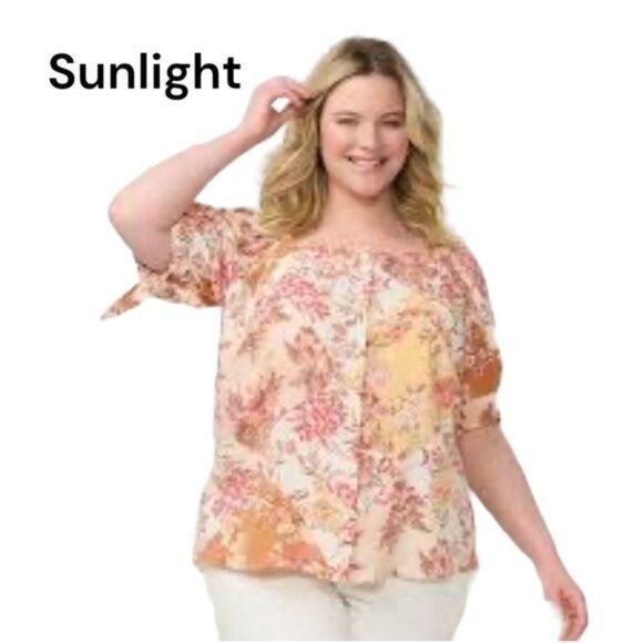 Lauren Conrad Women Small Multicolor Floral Blouse Puff Short Sleeve -Button Up - Picture 1 of 9